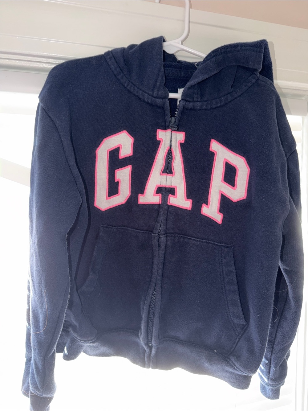 GAP Kids Navy Zip Hoodie with Pink-Trim Logo